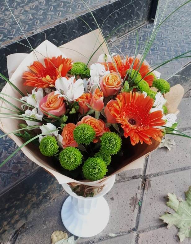 Букет цветов из: Герберы, Хризантемы, Альстромерии и Розы в Кабаново