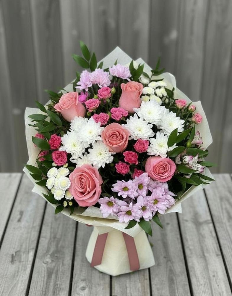 Букет цветов из: Альстромерии, Гвоздики, Розы и Хризантемы в Кабаново