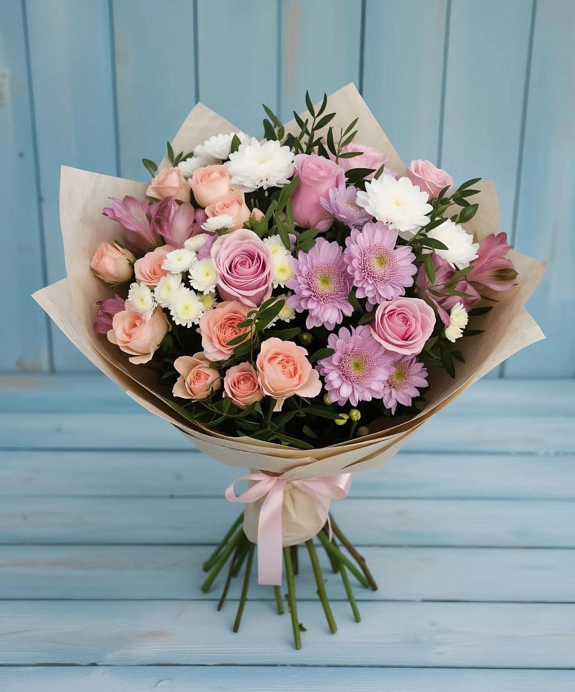 Букет цветов из: Хризантемы, Розы и Альстромерии в Кабаново