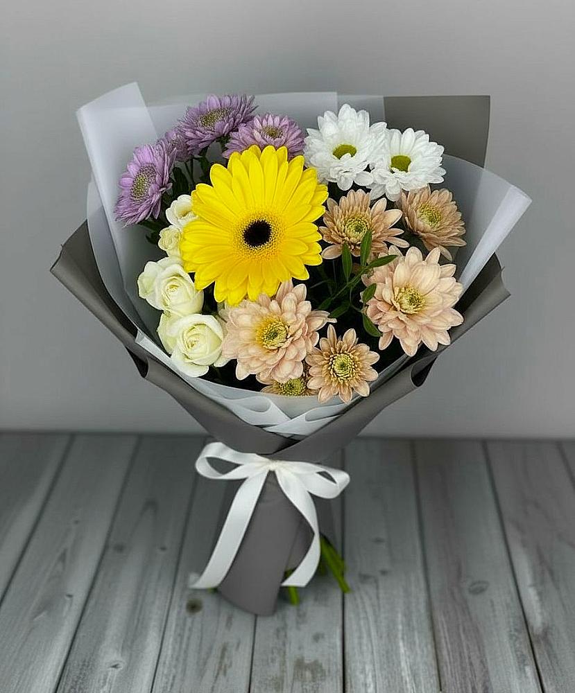 Букет цветов из: Розы, Герберы и Хризантемы в Кабаново