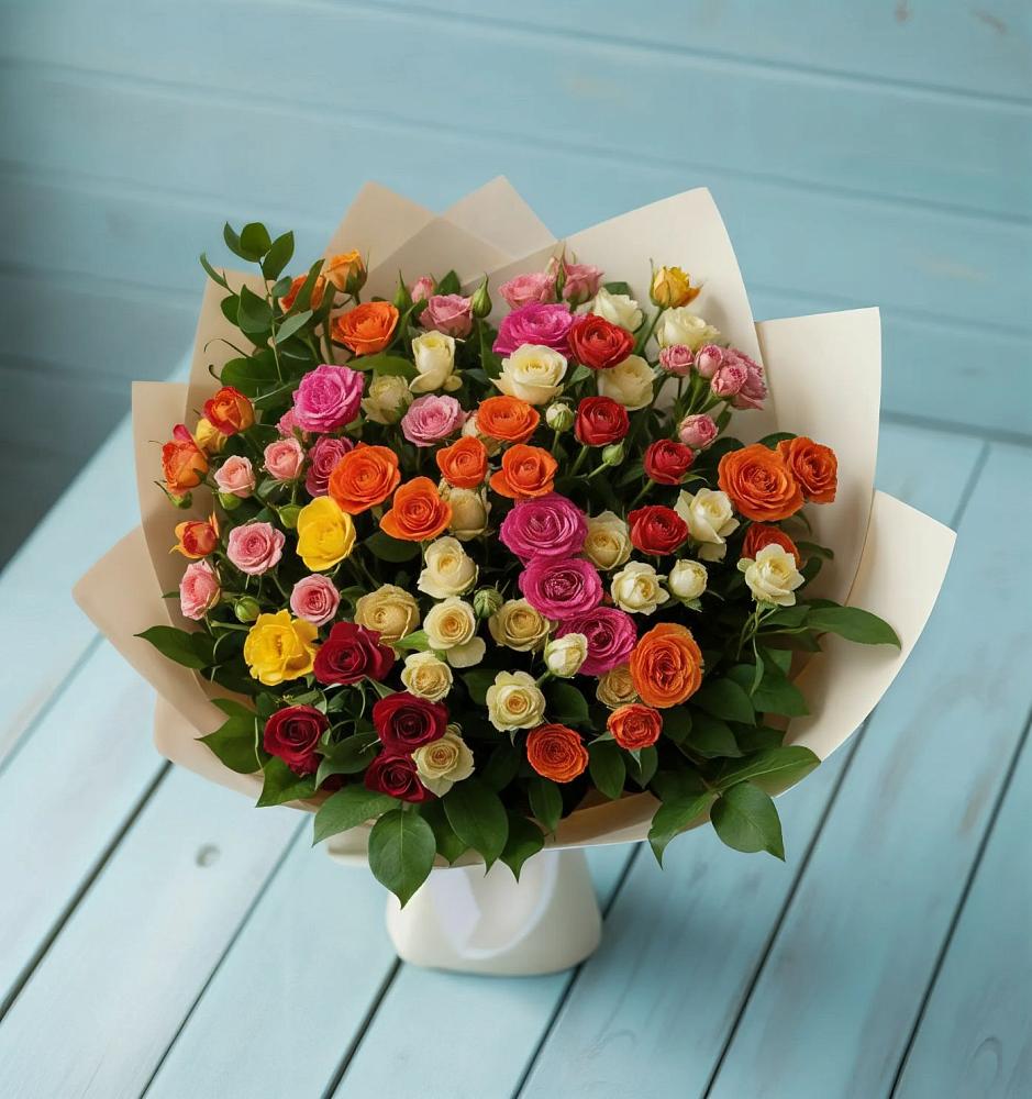 Букет Микс из разноцветных кустовых роз в Кабаново
