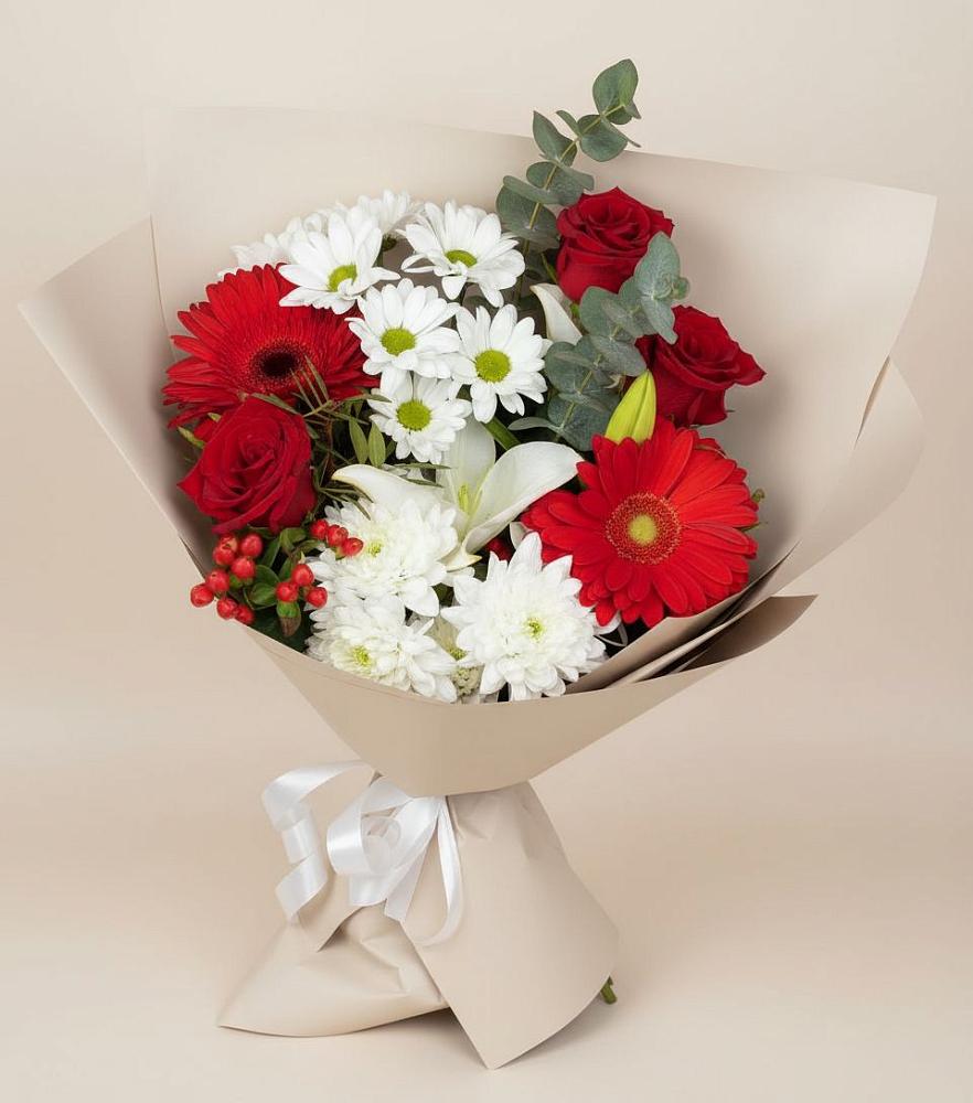 Букет цветов из: Розы, Хризантемы, Герберы и Лилии в Кабаново