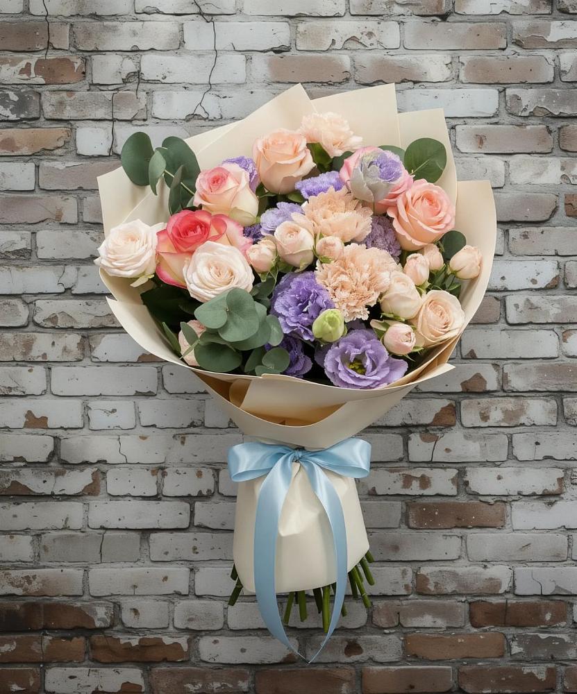 Букет цветов из: Розы, Лизиантусы и Гвоздики в Кабаново