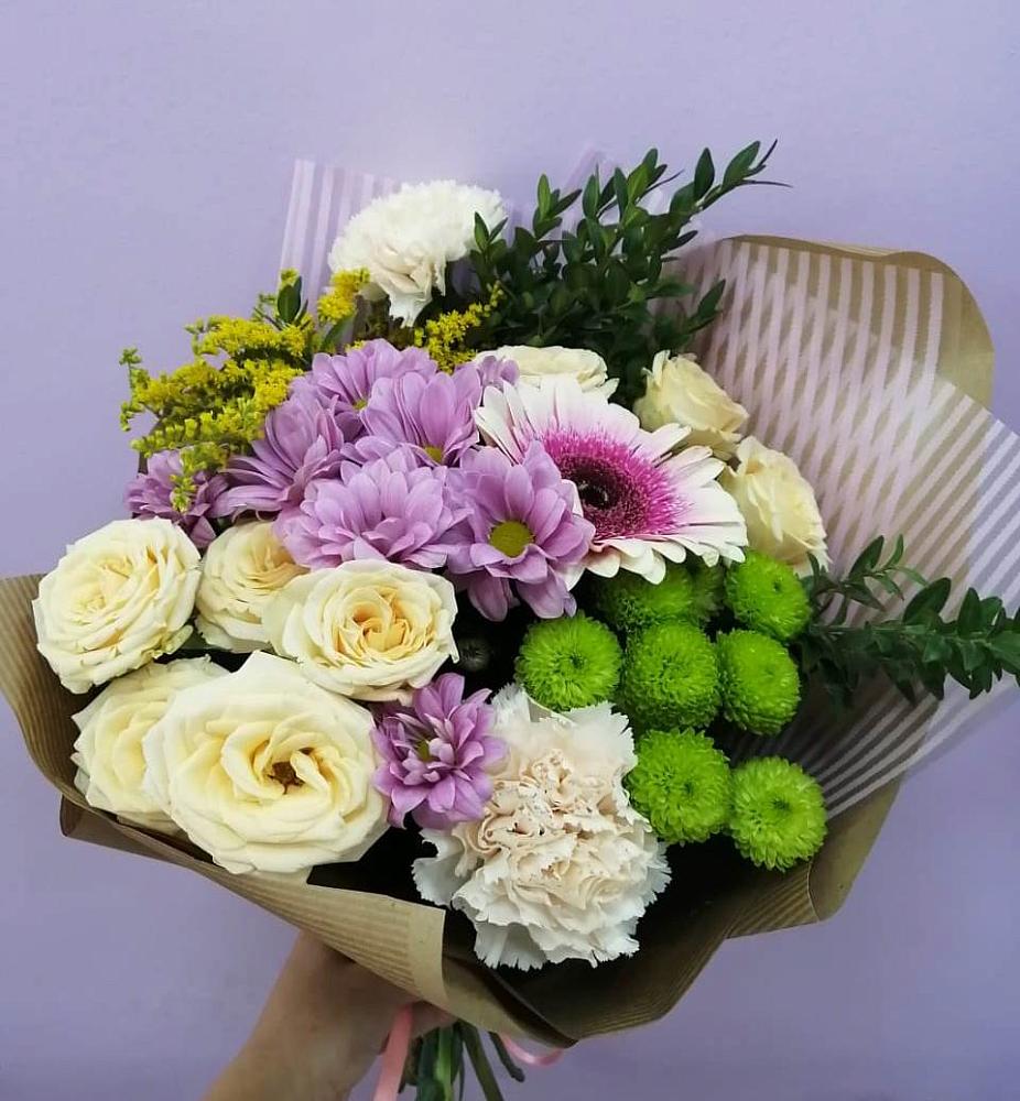 Букет цветов из: Хризантемы, Розы, Гвоздики и Герберы в Кабаново