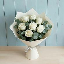 Букет Белые розы в Эвкалипте в Кабаново