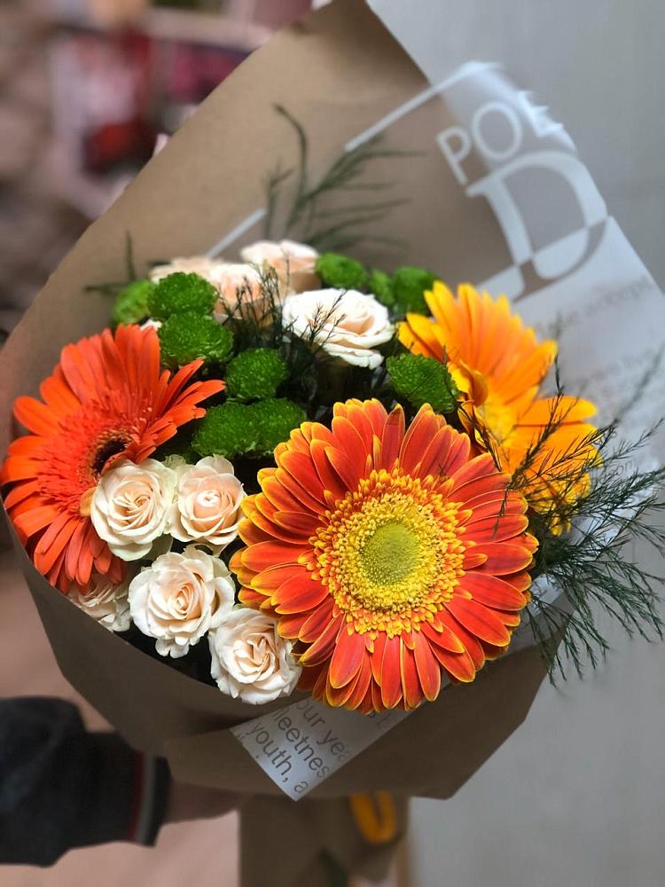 Букет цветов из: Герберы, Хризантемы и Розы в Кабаново